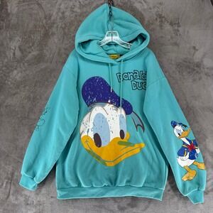 Elf Sack Hoodie Womens M Donald Duck Teal Graphic Pullover Disney EUC